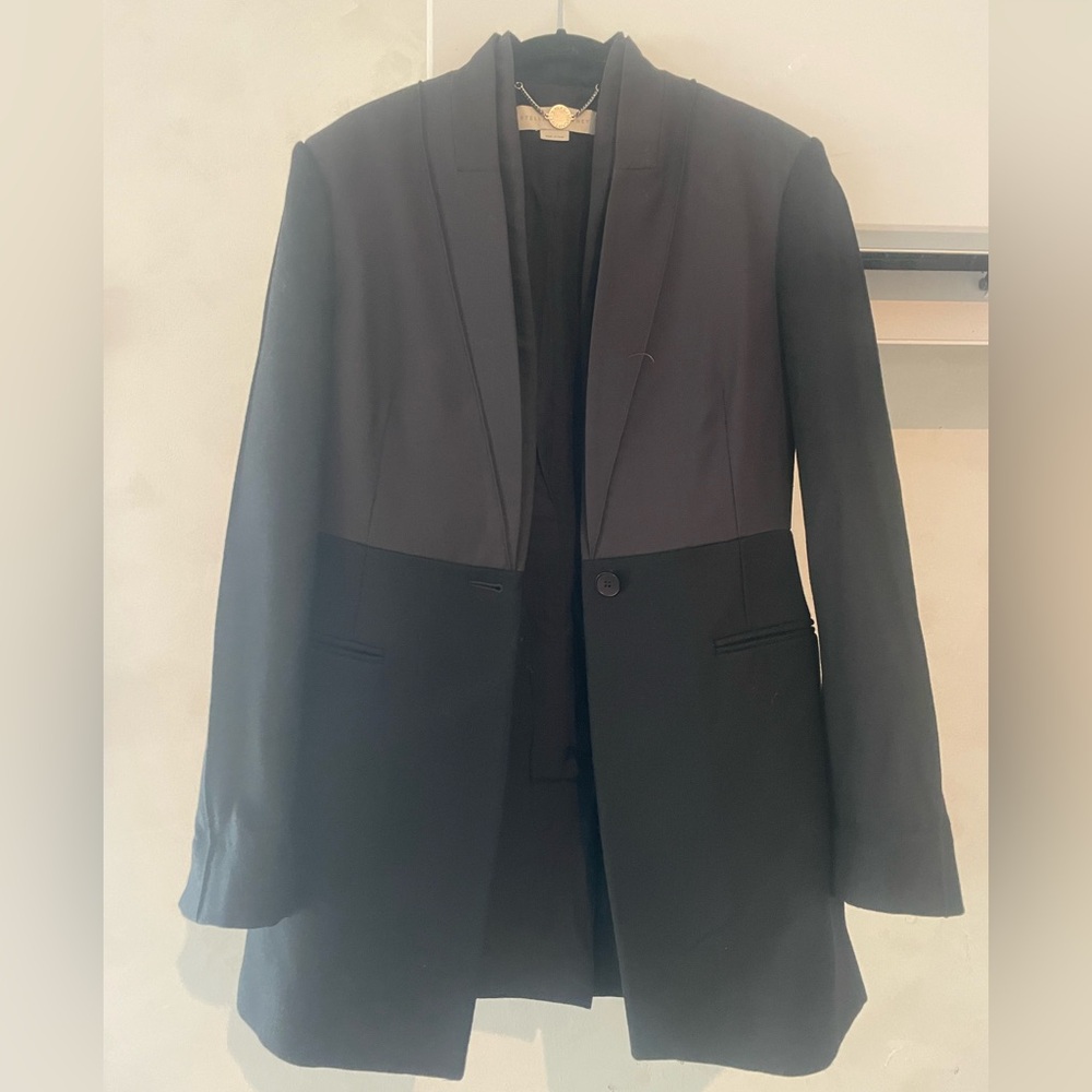Stella McCartney Black Longline Blazer | Contrast Panel | Made in Italy